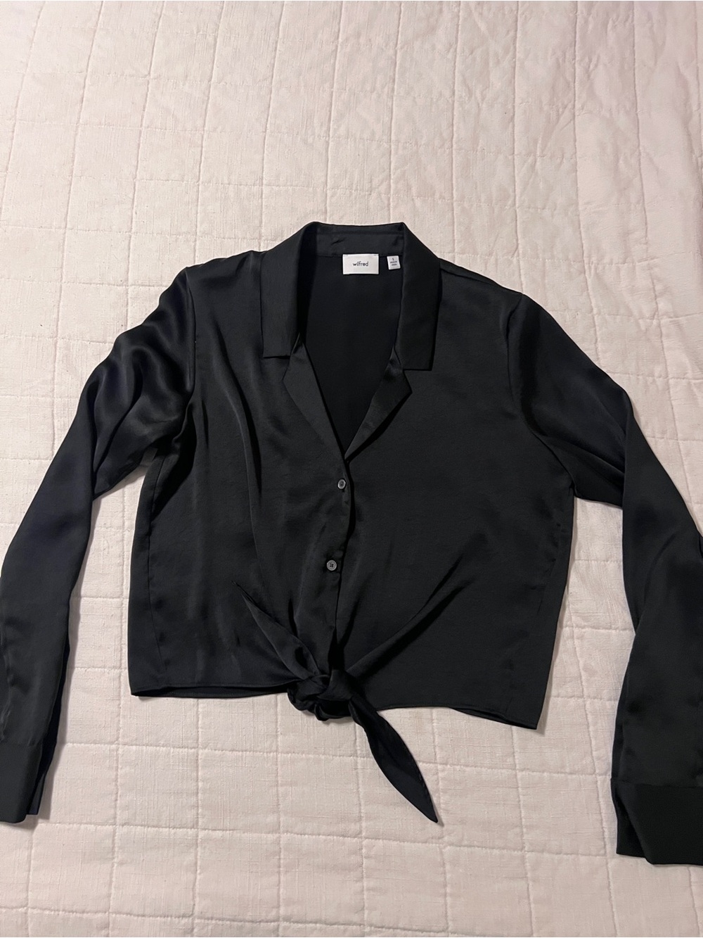 Wilfred Black Satin Tie-Front Button Down Shirt
